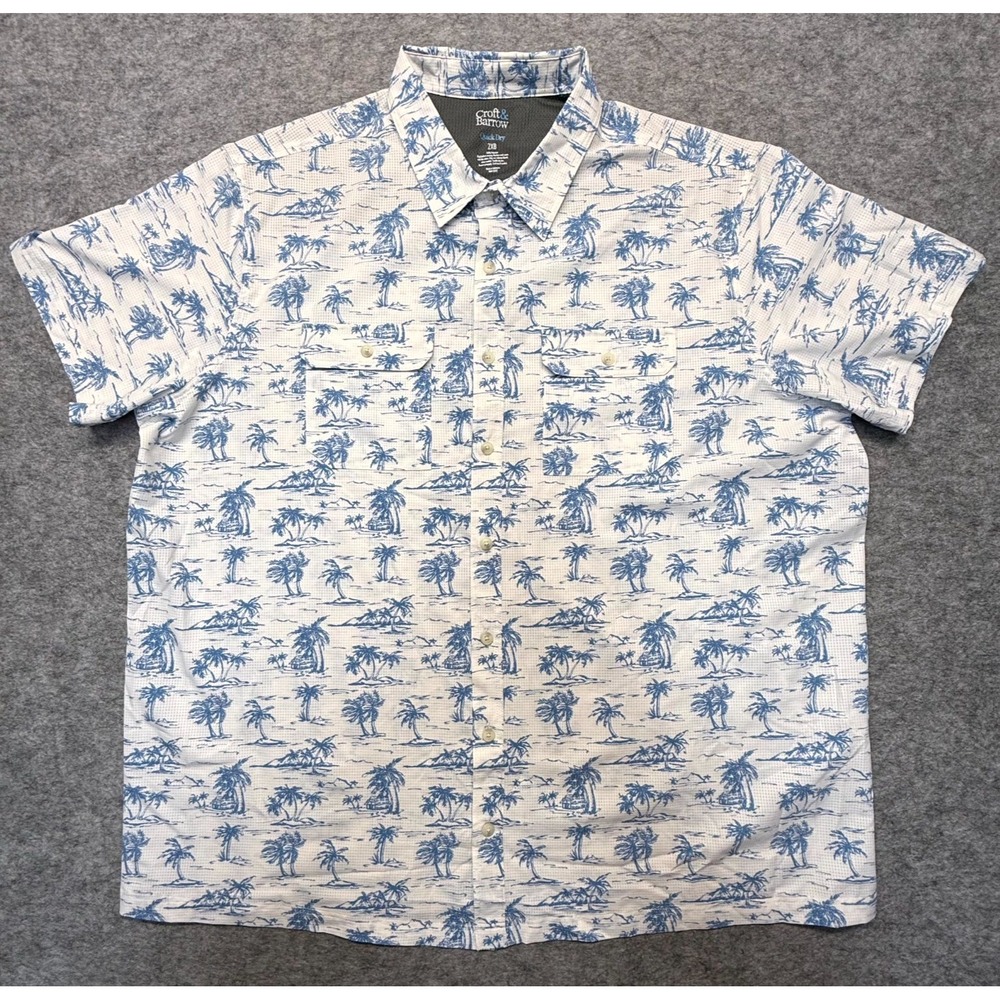 Croft & Barrow Shirt Men's 2XB Palm Trees All-Over Print Quick Dry Short Sleeve